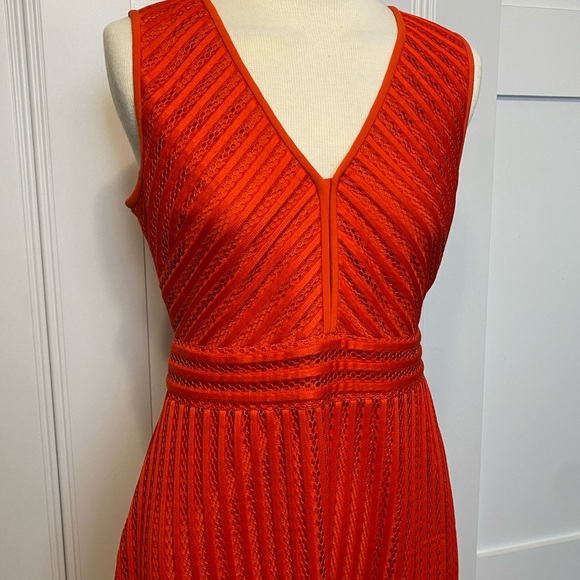 J. CREW ~ Size 2 Striped Eyelet Fit N’ Flare Dress Poppy Red Pink Exposed Zipper - Picture 3 of 9